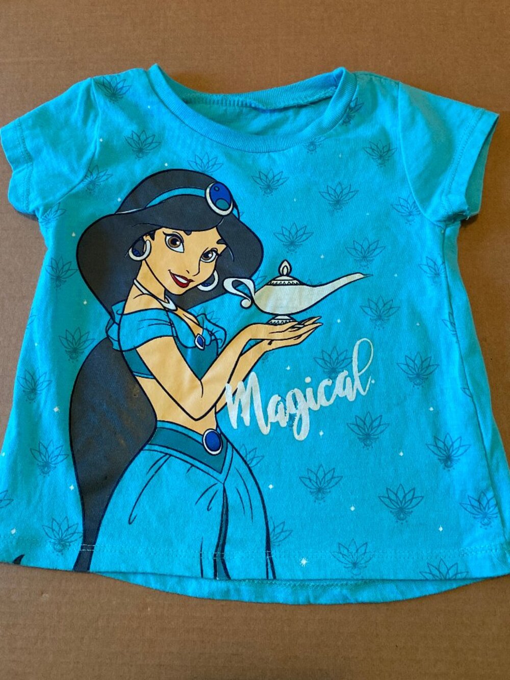 Disney Princess Toddler Girls Teal Princess Jasmine T-Shirt Size 3T Short Sleeve